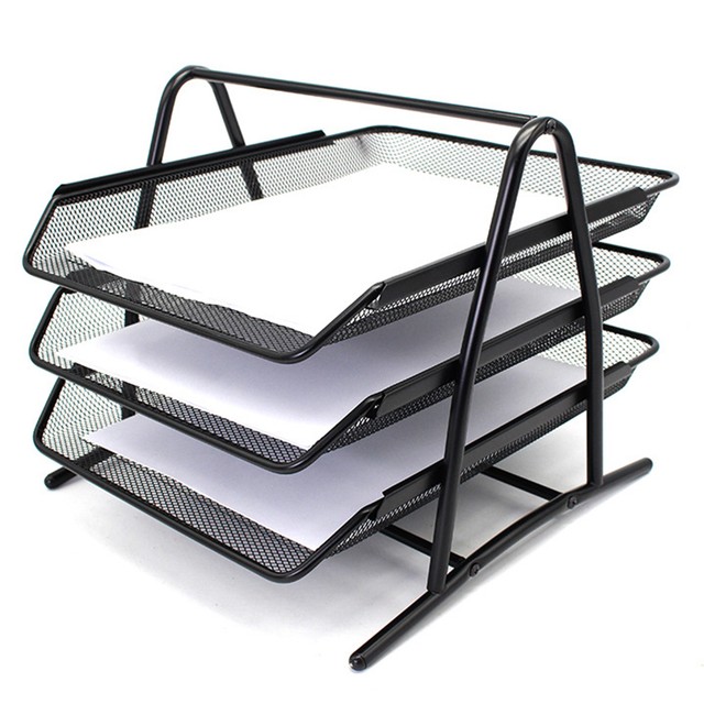 1pc Stackable Paper Letter Tray Office Desk Organizer Steel 3 Tier 1pc Paper Letter Tray Office Desk Organizer Steel 3 Tier Mesh Rack Ab Stackable