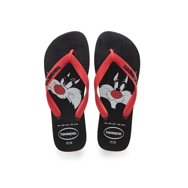 Havaianas Looney Tunes Uomo Black Red Gomma Sandali infradito 4344 Havaianas Looney Tunes Uomo Black Red Gomma Sandali infradito 4344