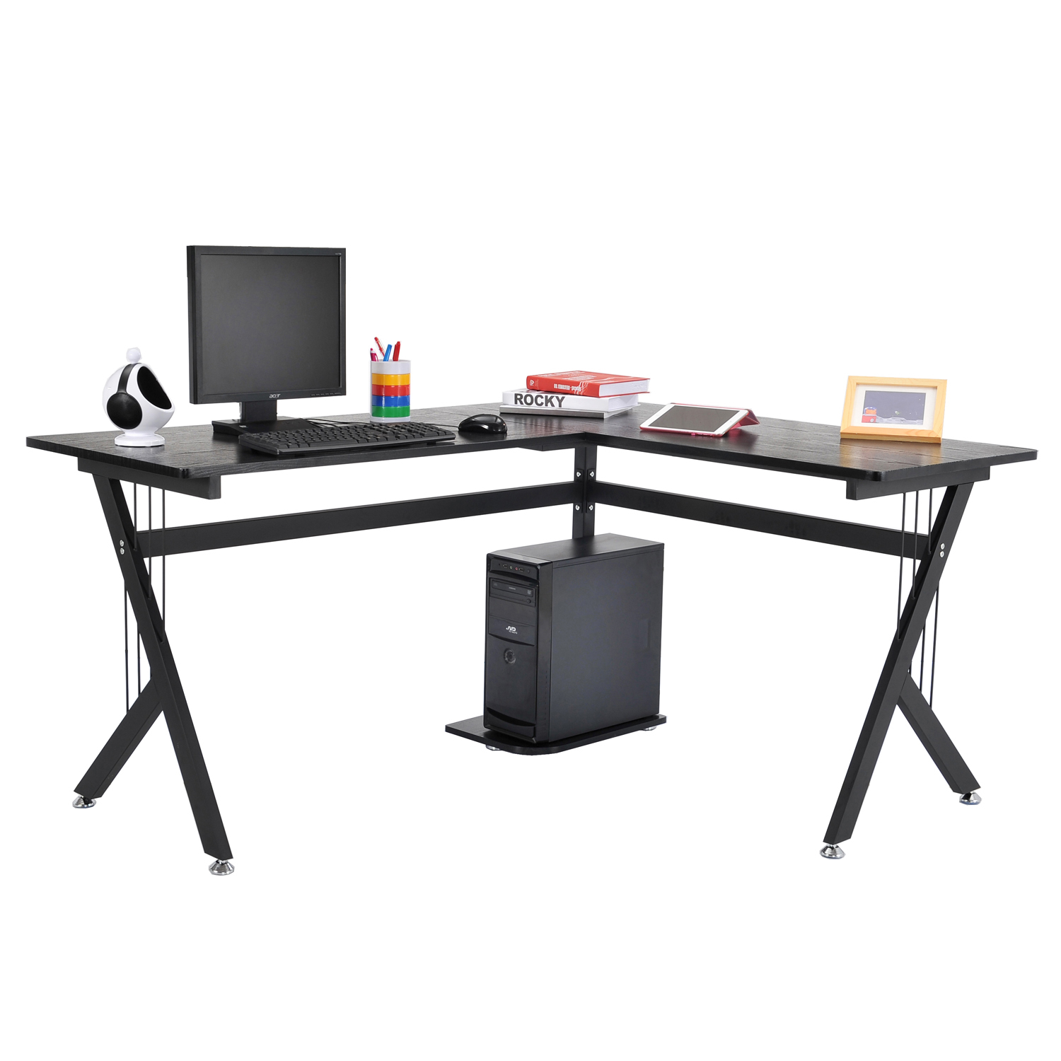 Homcom 61 L Shaped Office Workstation Computer Desk Black Picture 1 Of 7