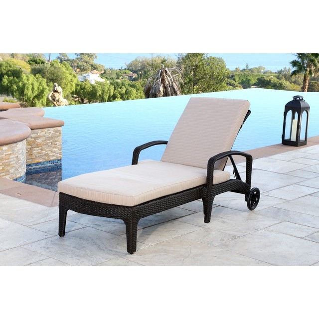 Abbyson Living Newport Outdoor Espresso Brown Wicker Chaise Lounge Abbyson Living Newport Outdoor Espresso Brown Wicker Chaise Lounge With Cushion