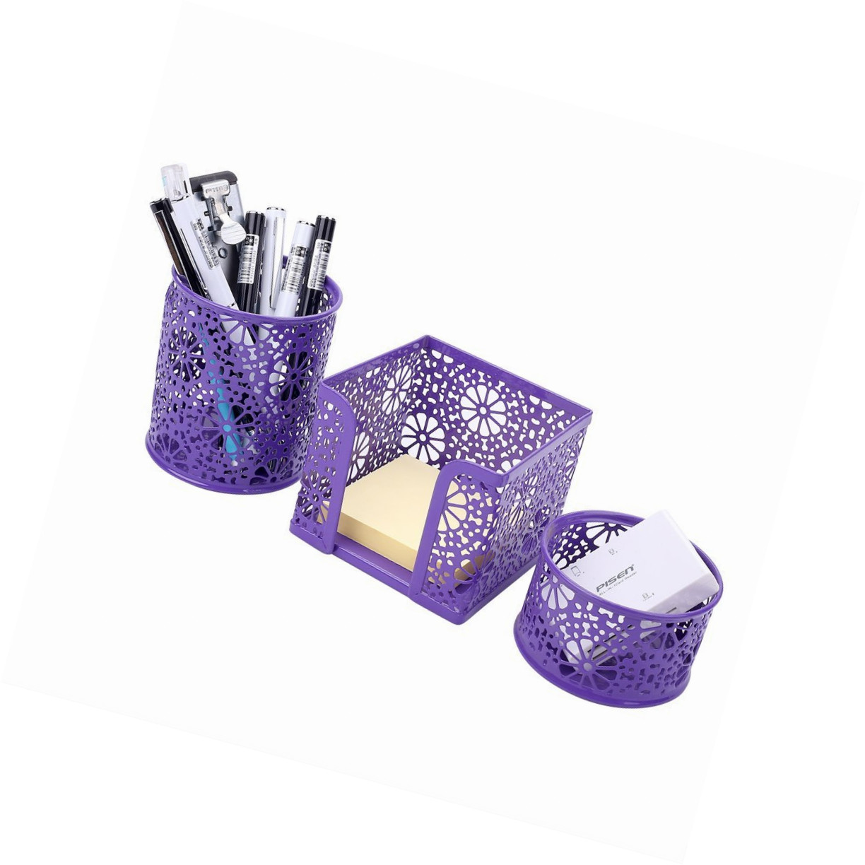 Crystallove Metal Mesh Office Supplies Desk Organizer Purple 2 Set Picture 1 Of 5