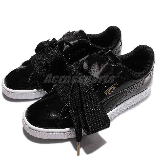 Puma Basket Heart Patent Wns Black White Bow Women Shoes Sneakers 363073 01 Puma Basket Heart Patent Wns Black White Bow Women Shoes Sneakers 363073 01