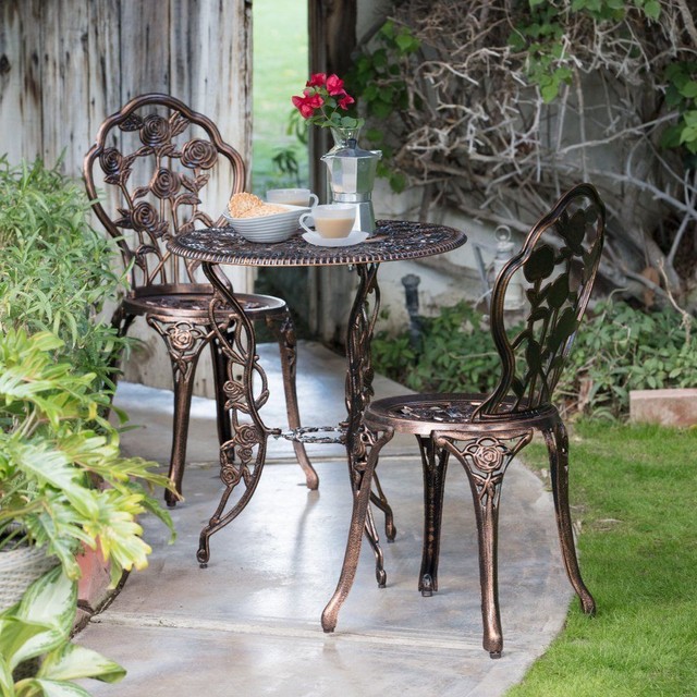 Patio Bistro Set Outdoor 3 Piece Rose Garden Backyard Yard Relax 2 Wrought Iron Patio Bistro Set Outdoor 3 Piece Rose Garden 2 Chairs 1 Table