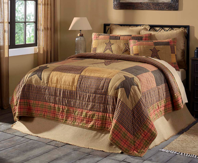 Stratton Patchwork Star Applique Quilt 2pc Bedding Set Twin Tan Stratton Patchwork Star Applique Quilt 2pc Bedding Set Twin Tan Red Black