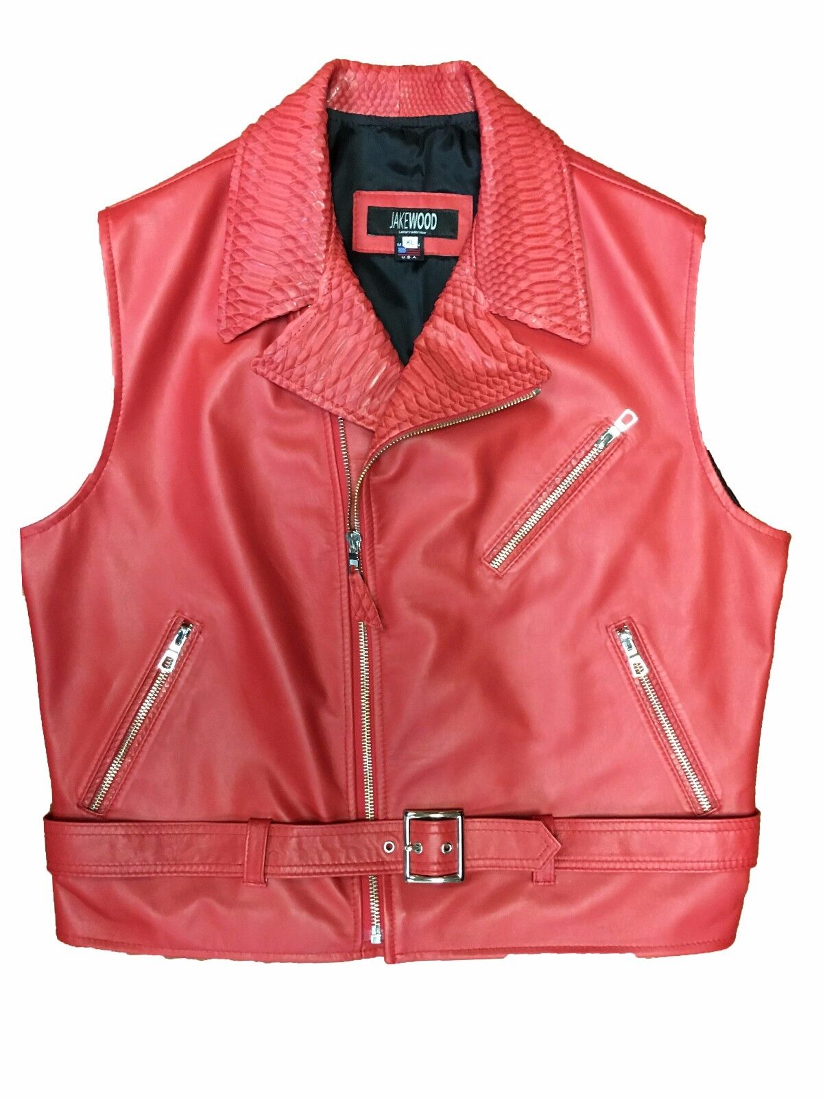 Men Real Leather Vest With Python T Collar Lapel Red Color Picture 1 Of