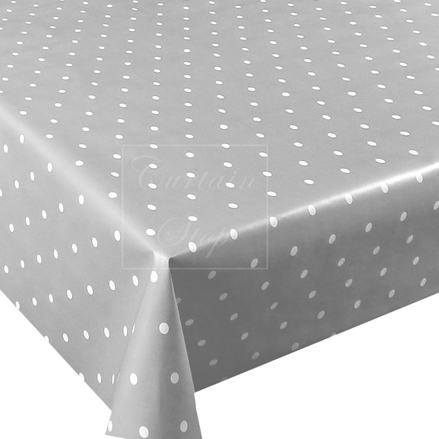 Light Grey Polka Dot Spotty Wipe Clean PVC Vinyl Oilcloth Tablecloth