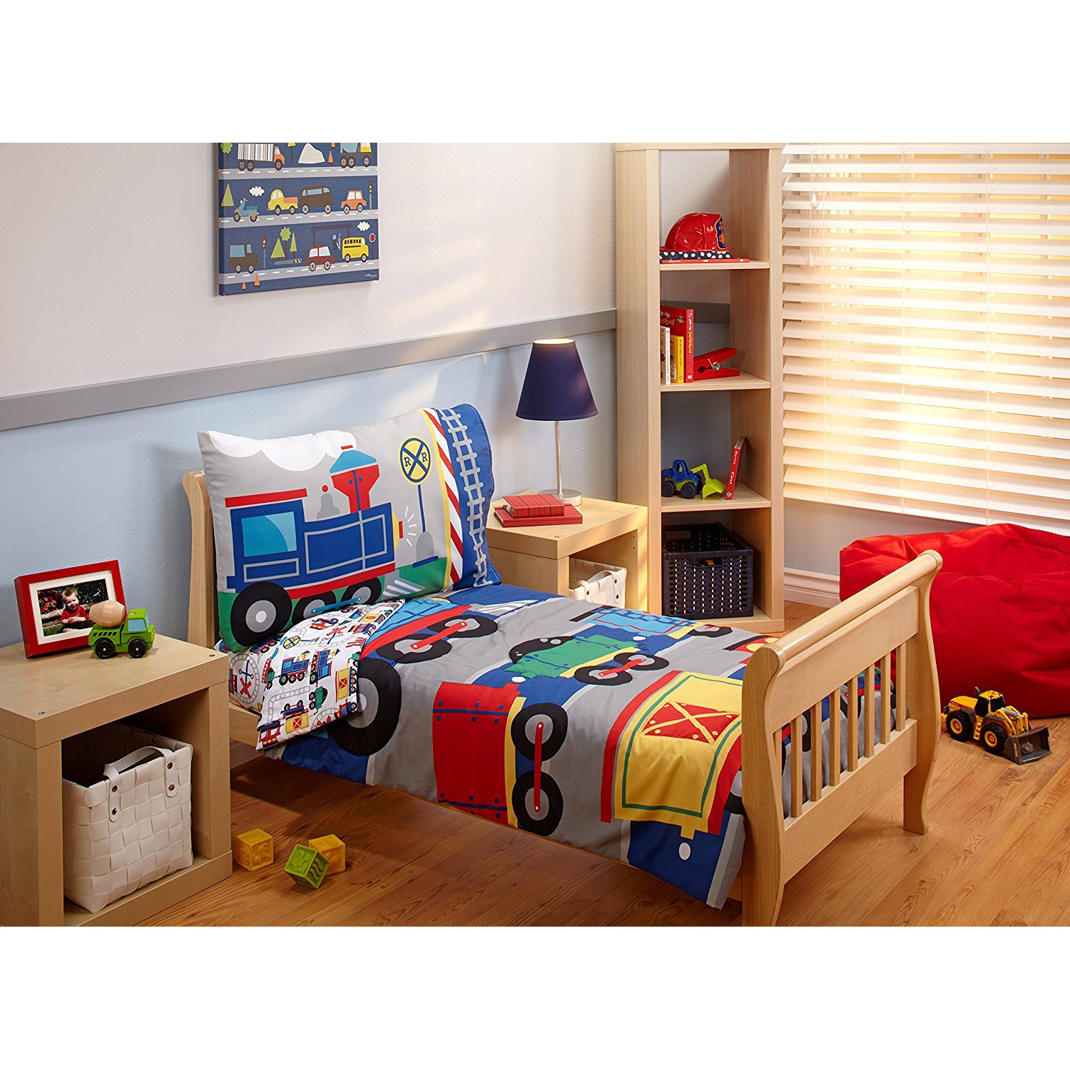 Kids Train Bedding Set 4pc Toddler Quilted Bed Spread Fitted Sheet Picture 1 Of 6