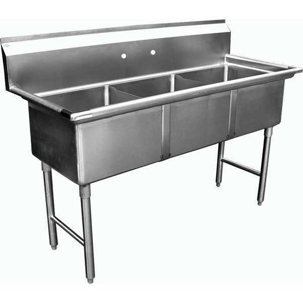 3 Compartment Stainless Steel Sink 15 X15 Without Drainboard Etl