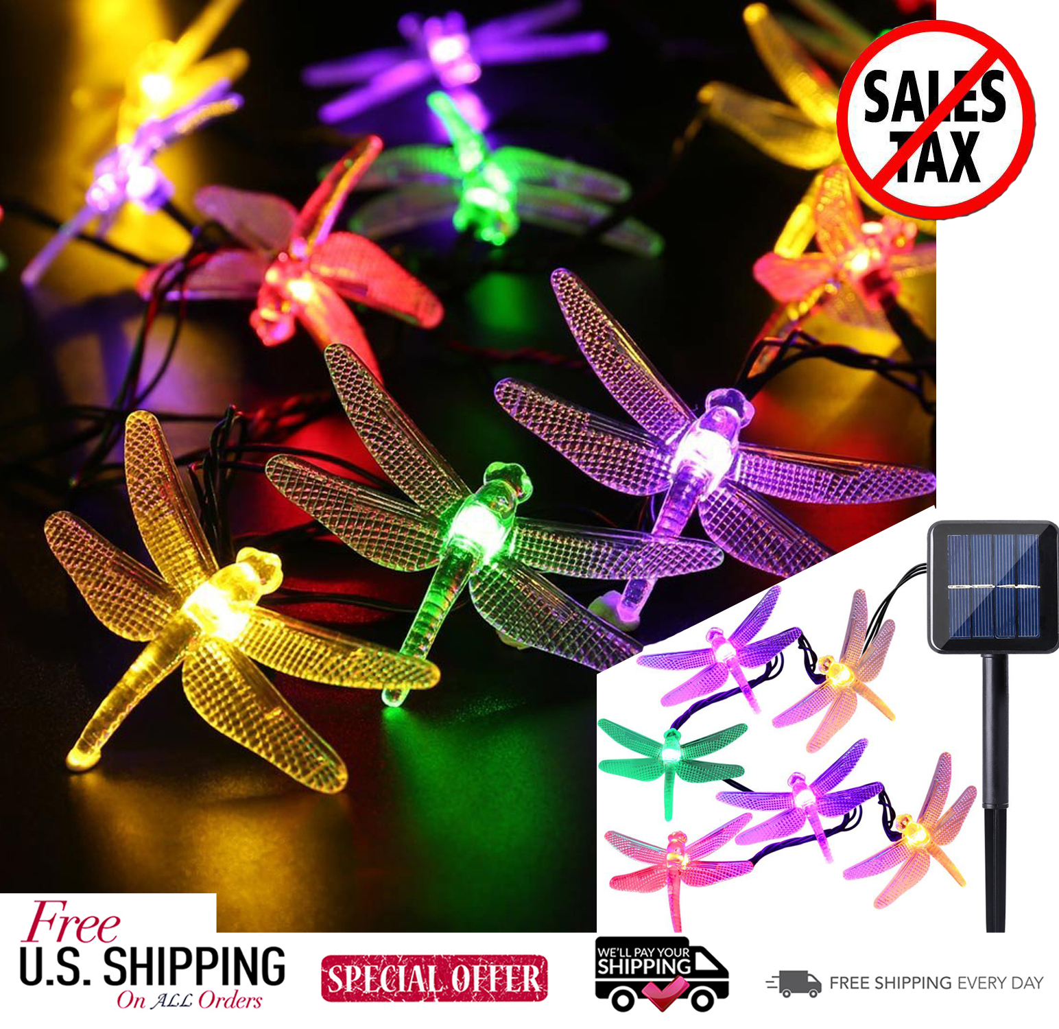 Outdoor Dragonfly Solar Powered String Lights 20 Led Fairy Lighting Outdoor Dragonfly Solar Powered String Lights 20 Led Fairy Lighting Garden Yard