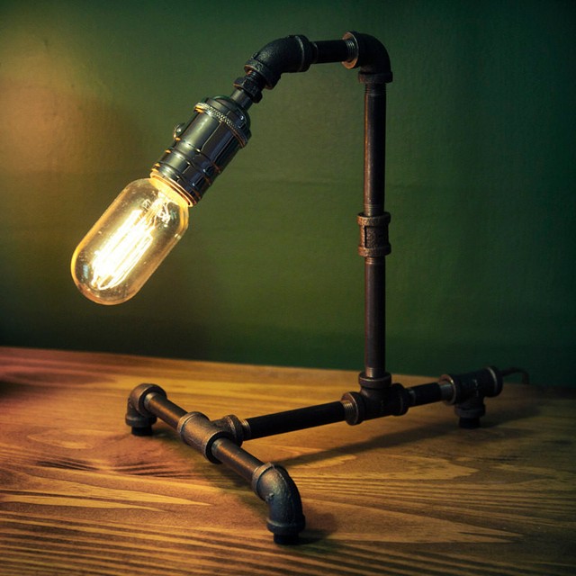 Vintage Retro Style Steel Pipe Desk Table Lamp Light With Vintage Retro Style Steel Pipe Desk Table Lamp Light With Edison Bulb