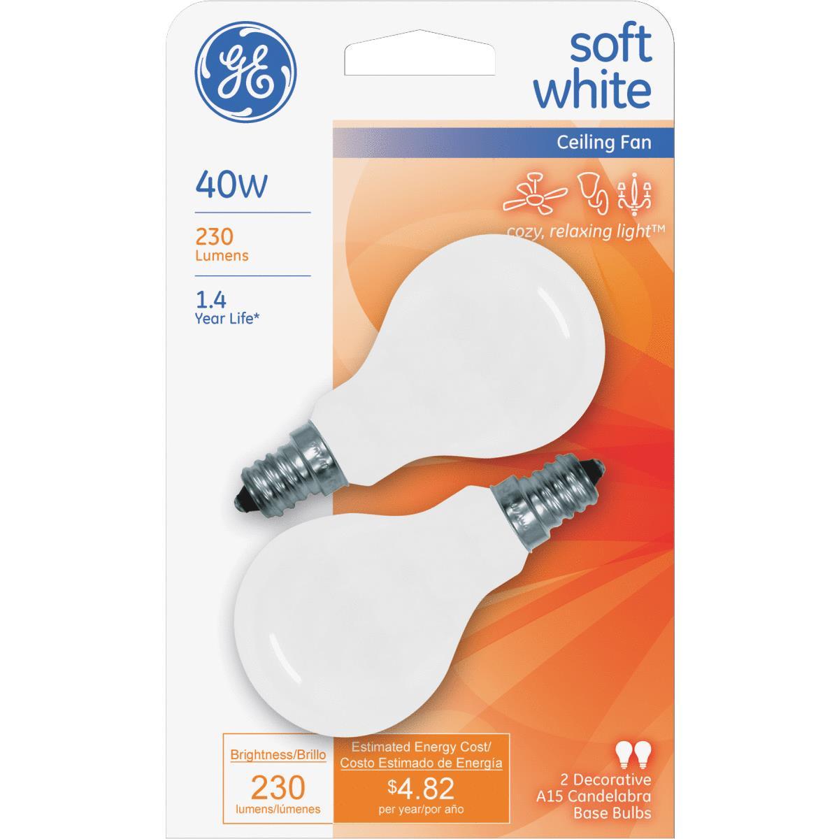 Ge Lighting 71394 Candelabra Base A15 Ceiling Fan Bulb 40w Soft Picture 1 Of