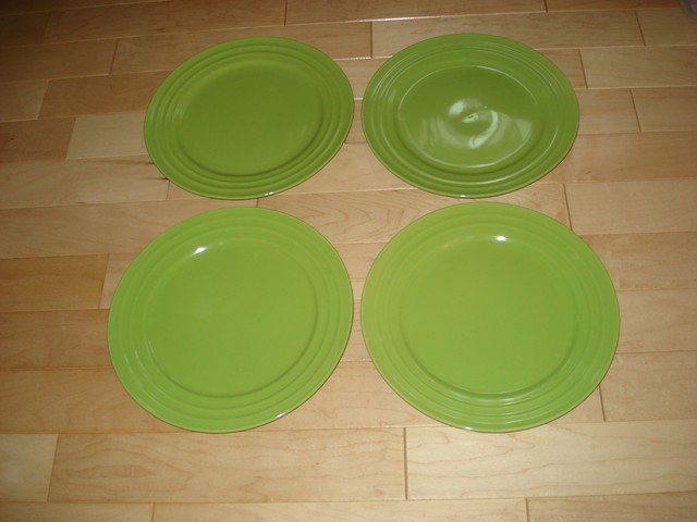 Rachael Ray Double Ridge Set of 2 Dinner Plates Green Apple 11\ Rachael Ray Double Ridge Set of 2 Dinner Plates Green Apple 11\
