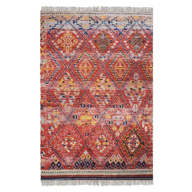 Wool Red Yellow Ikat Area Rug 8 X 10 Fringe Antique Style Oriental Wool Red Yellow Ikat Area Rug 8 X 10 Fringe Antique Style Oriental