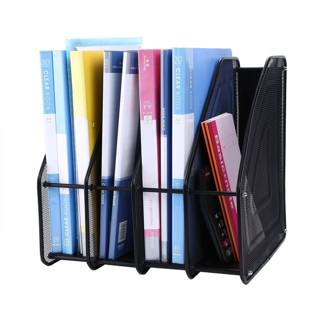 Desktop Doents Organizer 4 Compartment File Rack Black Mesh Cruoda Desktop Doents Organizer 4 Compartment File Rack Black Mesh Metal