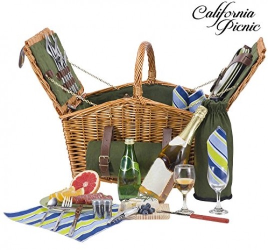 Picnic Basket Set For 4 Person Hamper Double Lid Beach Collection Picnic Basket Set For 4 Person Hamper Double Lid Beach Collection Folding Plates Ebay