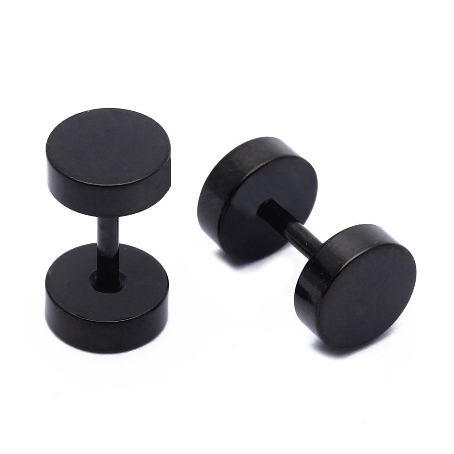 1 Pair Of Men S Barbell Stainless Steel Ear Studs Earrings Black 6mm 1 Pair Of Men S Barbell Stainless Steel Ear Studs Earrings Black 6mm Ad