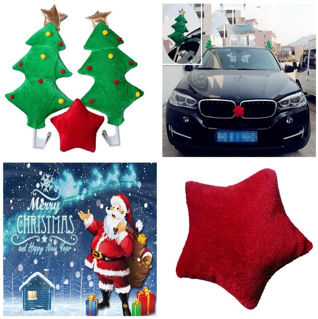 Merry Christmas Two Tree With Red Star Style Car Vehicle Two Christmas Tree With Red Star Style Car Vehicle Funny Decor