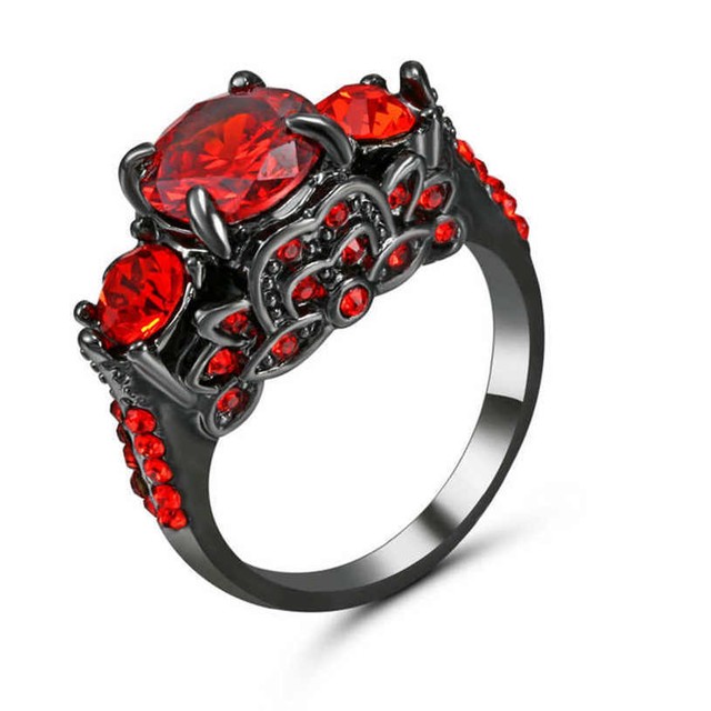 Vintage Ruby Red Garnet Wedding Promise Band Ring 18kt Black Gold Vintage Ruby Red Garnet Wedding Promise Band Ring 18kt Black Gold Filled Size 7