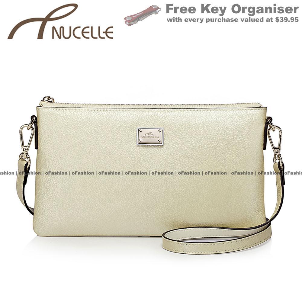 Messenger Bag Champagne White Leather Nucelle Student Las Women Picture 1 Of 6