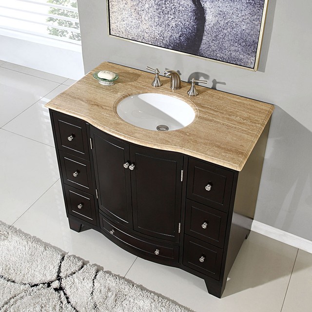 40 Inch Travertine Countertop Single Sink Bathroom Vanity Bath 40 Single Bathroom Lavatory Sink Vanity Travertine Stone Top Bath Cabinet 703t