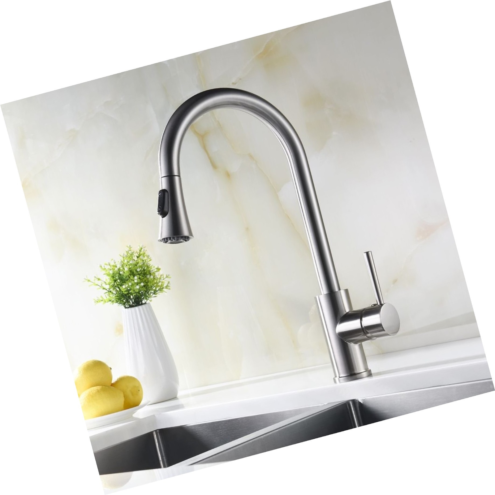 Avola Solid Brass Kitchen Sink Faucet With Pull Out Sprayer Brushed 3