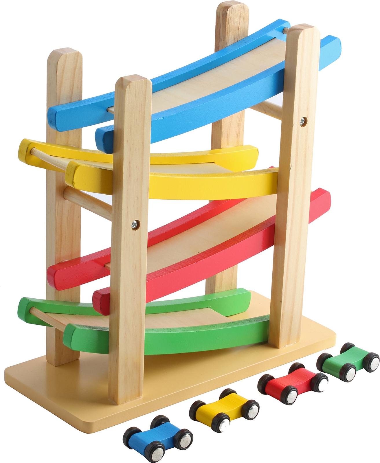 Wooden Car Ramp Race Toy Kids Racing Play Cars Set Gift Track 8