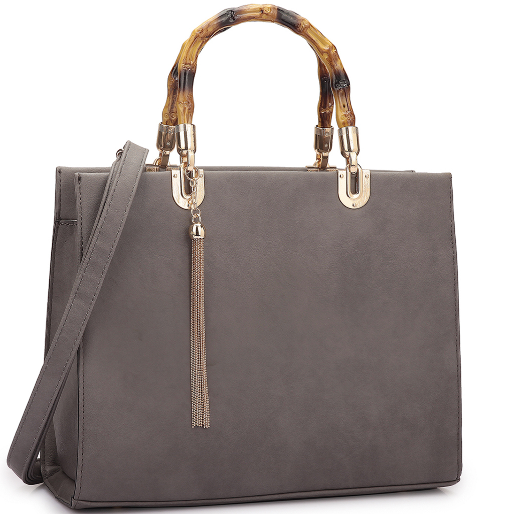 Luxury Dasein Bamboo Handle Leather Handbag Purse Tote Satchel Picture 9 Of 14