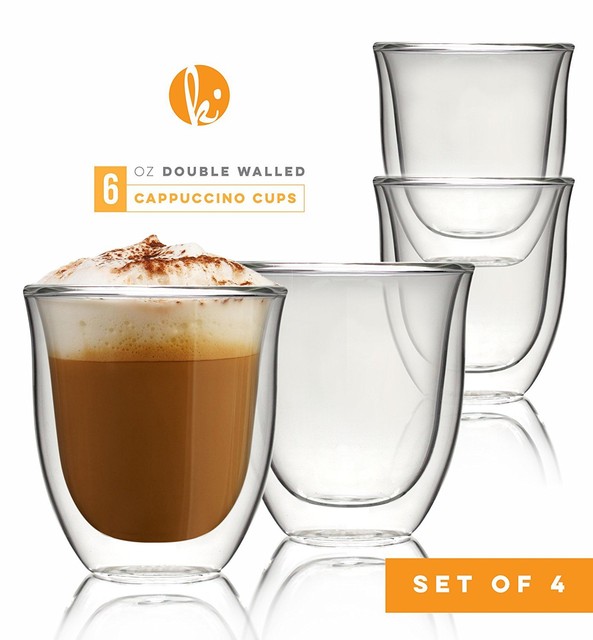 Glass Cappuccino Cups Double Walled Coffee Glasses Thermo Mugs 6 Oz Glass Cappuccino Cups Double Walled Coffee Glasses Set Of 4 Clear Thermo Mugs