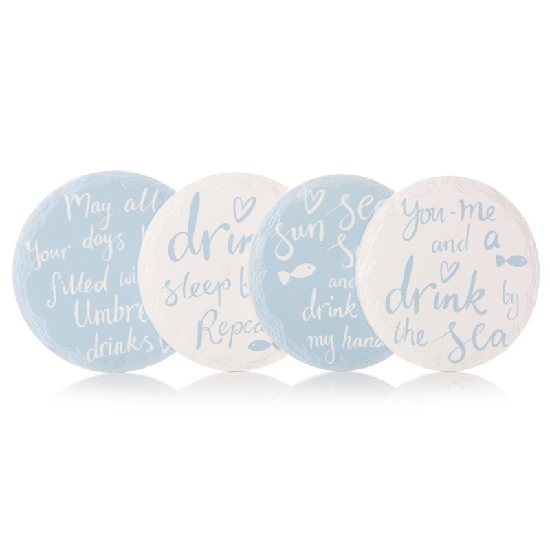Set X 4 Seas Sayings Round Drinks Coasters Nautical Beach Picture 1 Of