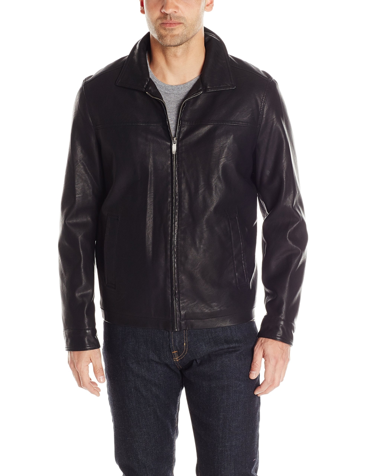 Dockers Men S Faux Leather Lay Down Collar Zip Front Jacket Choose Picture 1 Of 2