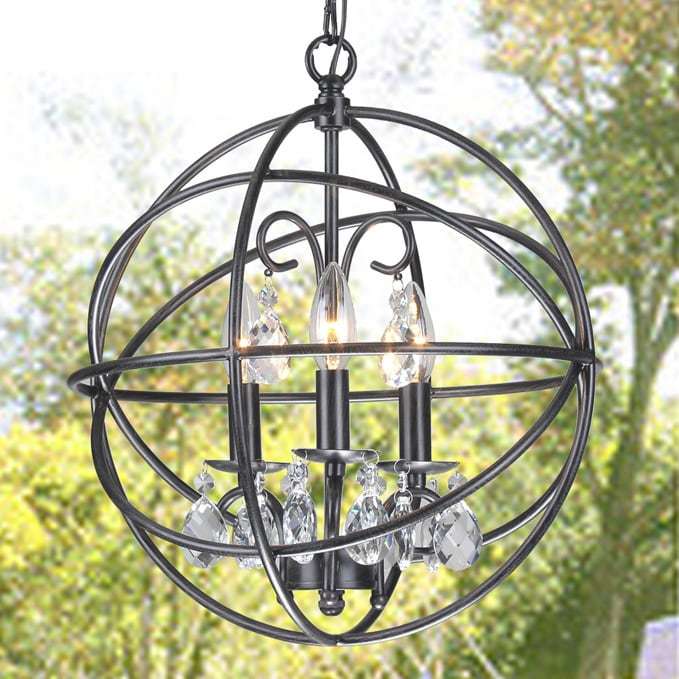 Round Globe Chandelier 3 Light Metal Antique Style Foyer Rustic Picture 1 Of 2