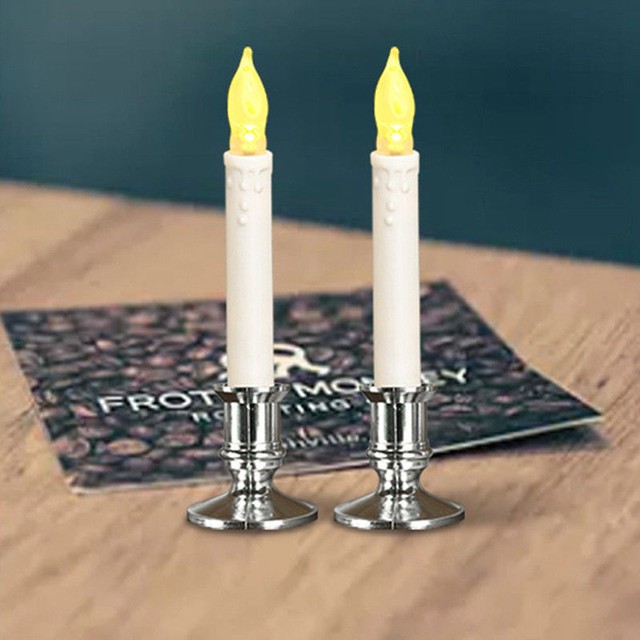 2pcs Electric Led Candles Flameless Battery Window Candle Light With 2pcs Electric Led Candles Flameless Battery Window Candle Light With Silver Base