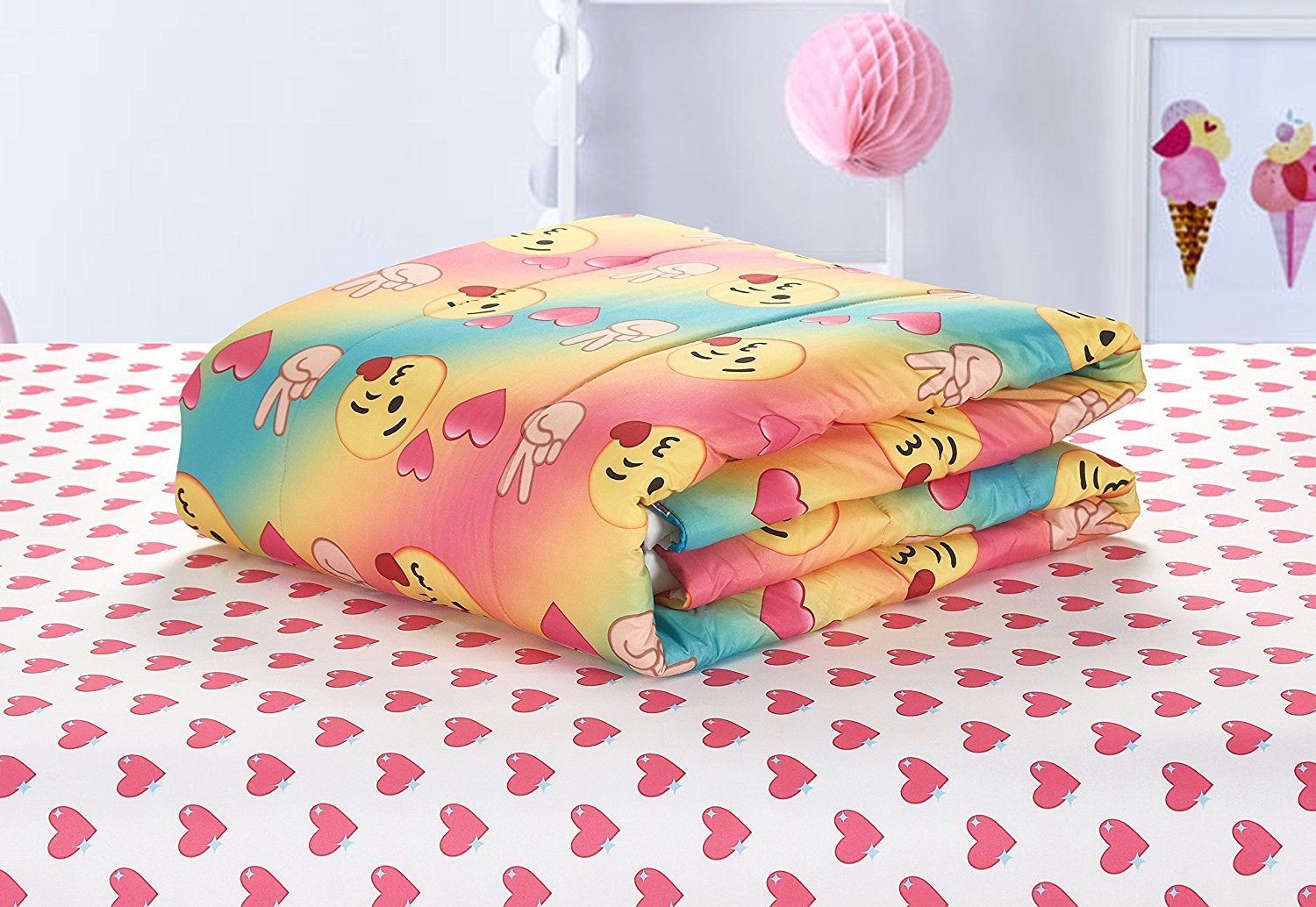 Emoji Pals Nk682007 Love Bed In A Bag Reversible Comforter Set Tie 8