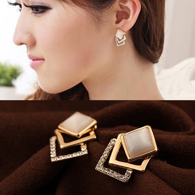 Какие золотые серьги фото Fashion Ear Stud Hollow Crystal Jewelry Gold Plated Earrings 1 Pair Women eBay