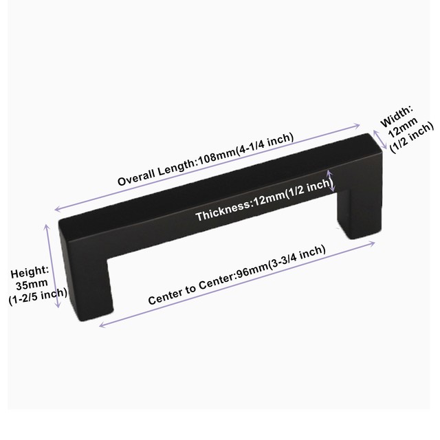 12mm Square Bar Kitchen Cabinet Door Handles Black Drawer Cupboard Picture 11 Of 13