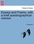 NEW Essays and Poems, with a brief autobiographical memoir. by J Leatherland