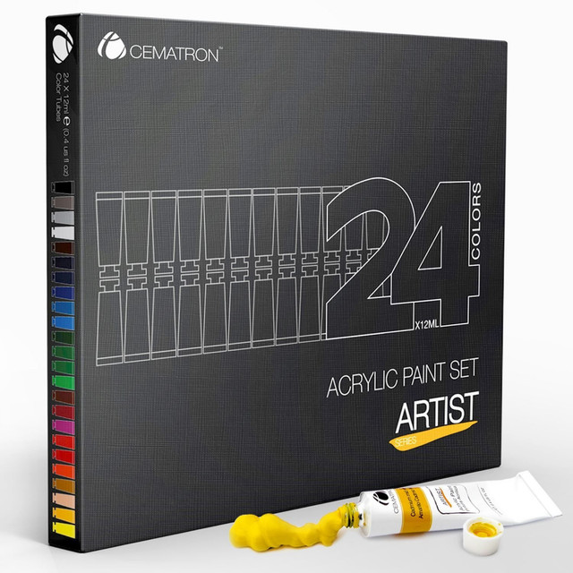 Cematron Acrylic Paint Set For Canvas Fabric Wood Ceramic Crafts 24 Acrylic Paint Set 24x12ml 0 4 Fl Oz Artist Quality Heavy Body Colors For