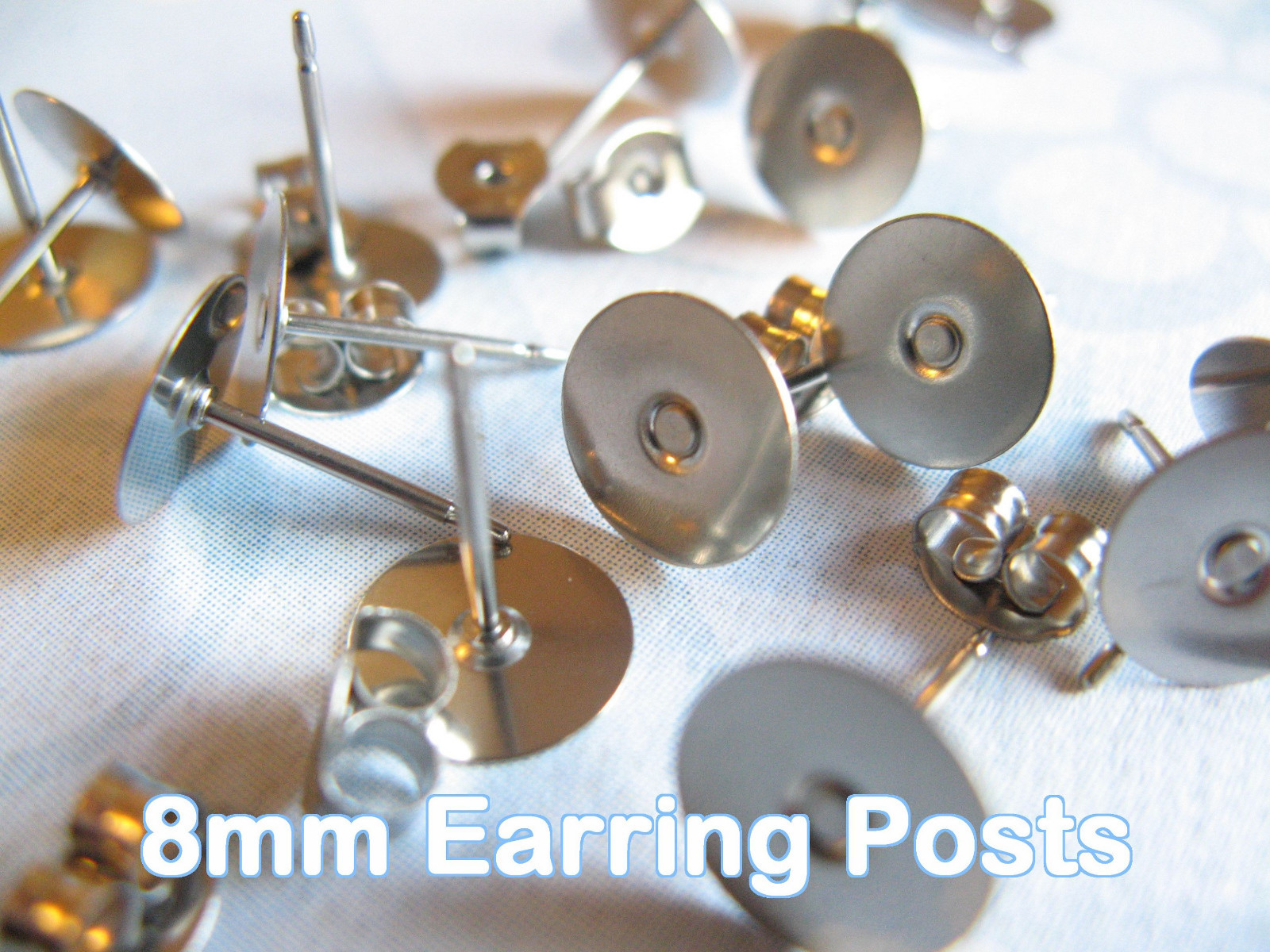 Surgical Stainless Steel 8mm Flat Pad Earring Posts And Backs Picture 1 Of 6