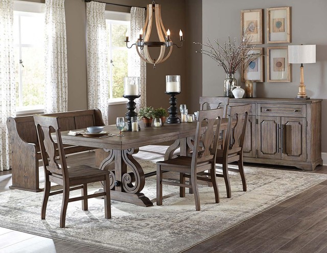 Homelegance 5438 96 Toulon Wire Brushed Leaf Trestle Dining Table Homelegance 5438 96 Toulon Wire Brushed Leaf Trestle Dining Table Set 6p Classic