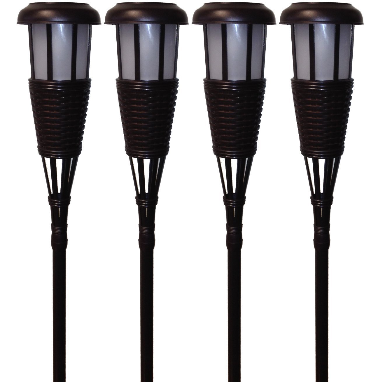 Flickering Tiki Lights Bamboo Torch Garden Outdoor Path 4 Set Solar Flickering Tiki Lights Bamboo Torch Garden Outdoor Path 4 Set Solar Lighting Led