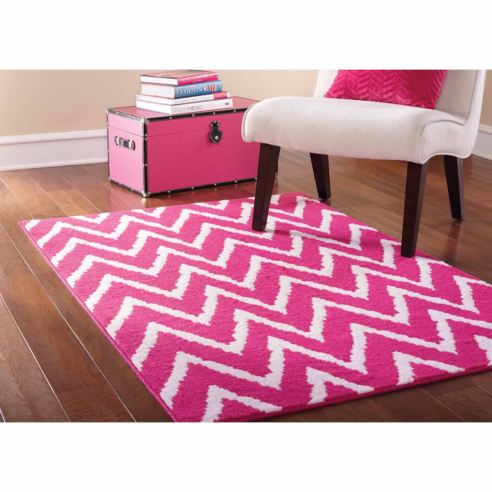 Mainstays Distressed Zig Zag Area Rug Pink White 8
