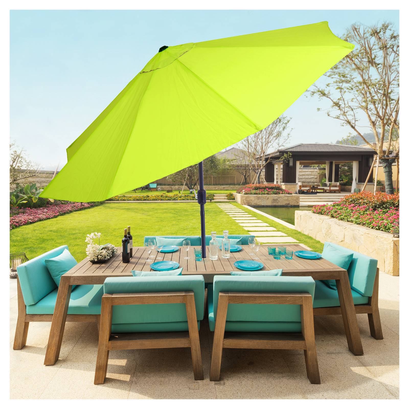 10 Feet Aluminum Pole Umbrella With Auto Tilt Crank Lime Green 9 Ft Brand New T