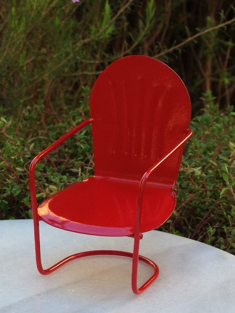 Miniature Dollhouse FAIRY GARDEN Furniture Red Metal Glider Chair NEW Miniature Dollhouse FAIRY GARDEN Furniture Red Metal Glider Chair NEW