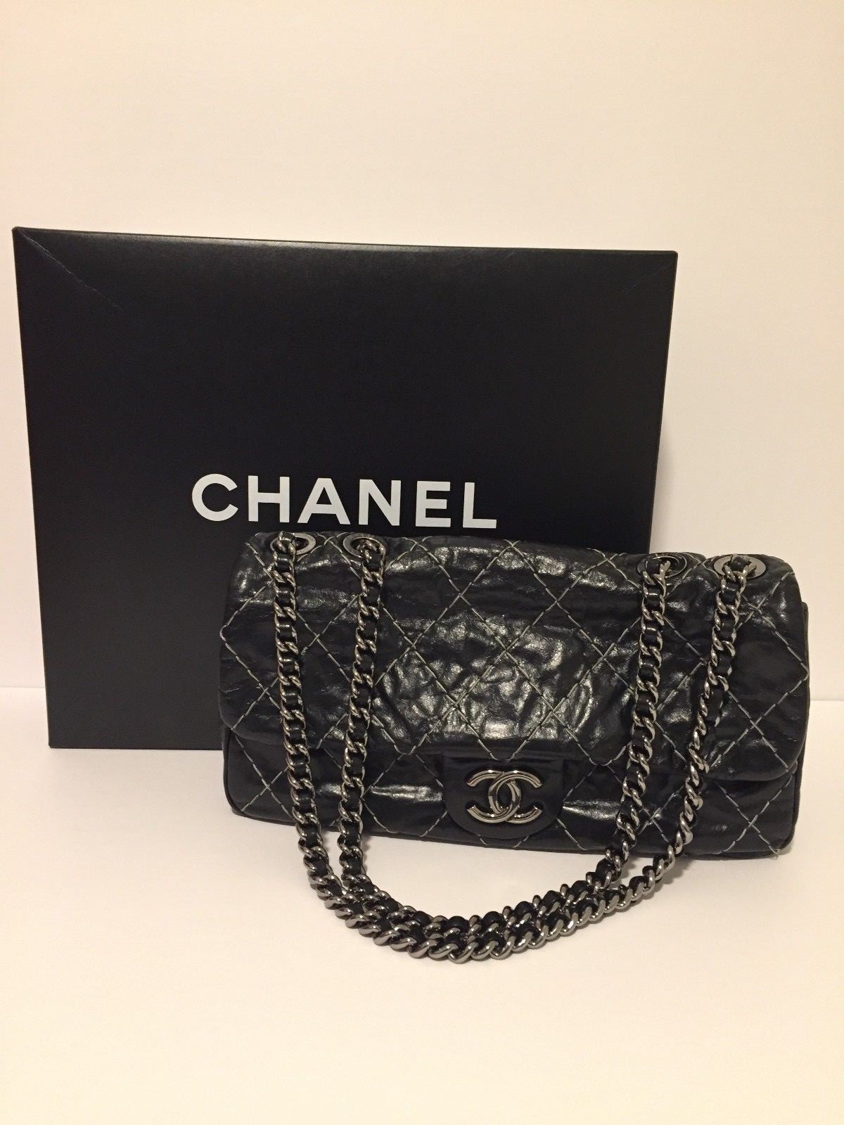 Chanel Black Leather Sac Flap Purse Ebay Picture 1 Of 11