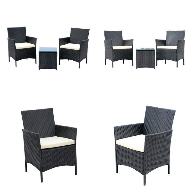Ids Home 3pc Compact Patio Furniture Set Black Pe Rattan Wicker Ids Home 3 Piece Compact Outdoor Indoor Garden Patio Furniture Set Black Pe Ratt