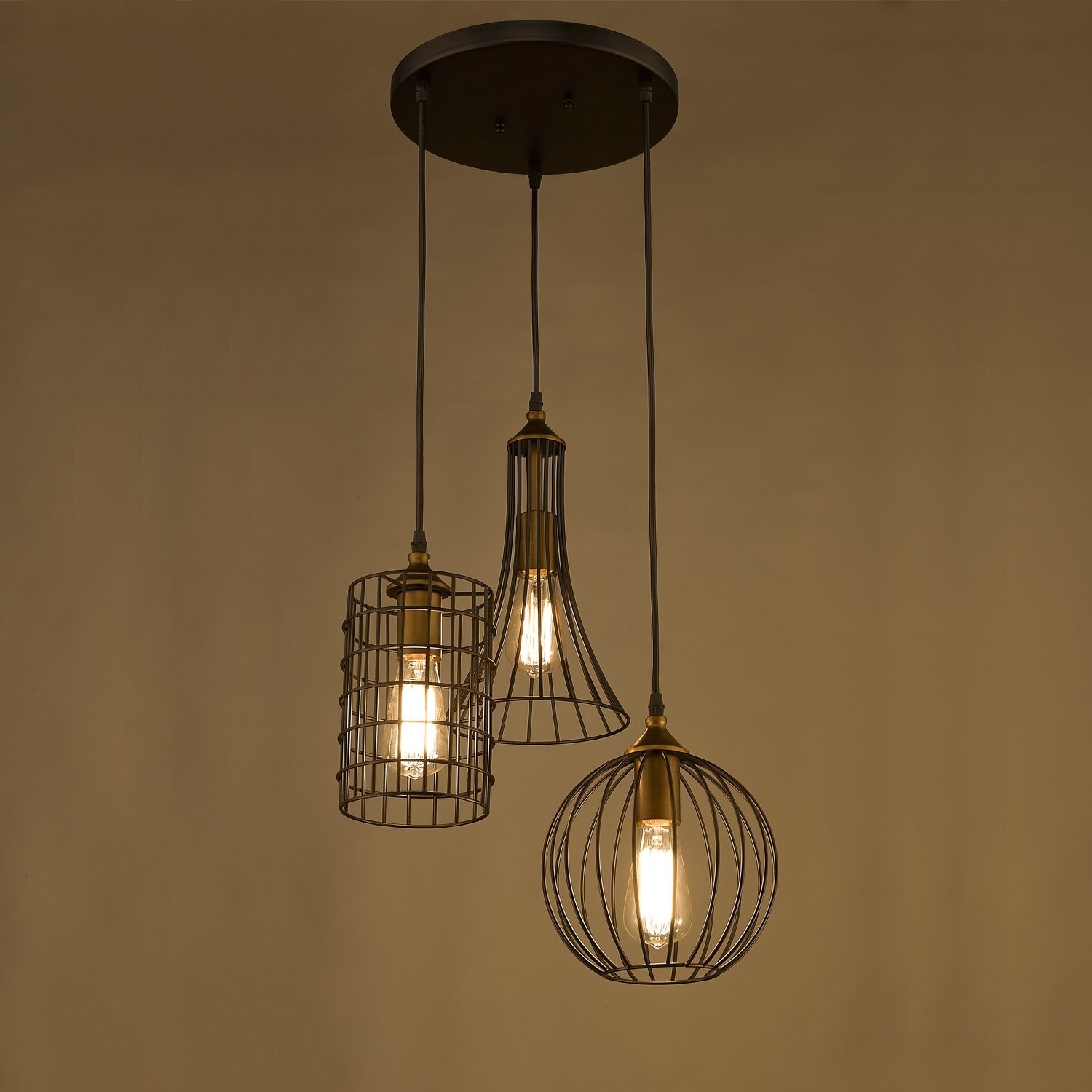 Antique 3 Lights Oil Rubbed Bronze Chandelier Wire Cage Lighting 2