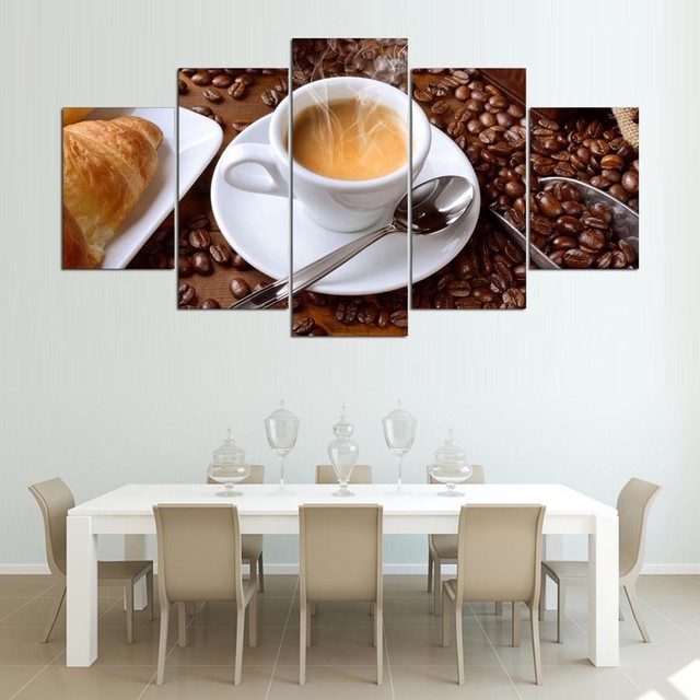 5pcs Steaming Coffee Cup Drinks Painting Printed Canvas Wall Art 5pcs Steaming Coffee Cup Drinks Painting Printed Canvas Wall Art Home Decor Pic