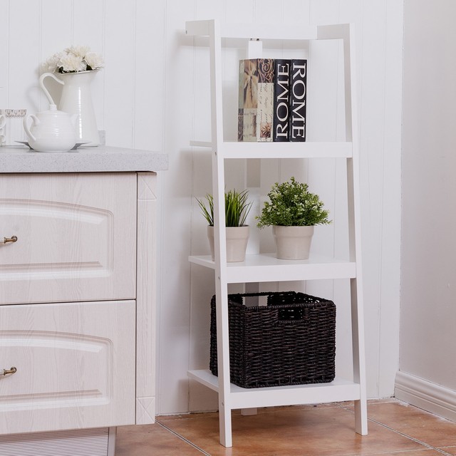 3 Tier Wooden Wall Ladder Rack Shelf Bookcase Stand Display Storage 3 Tier Wooden Wall Ladder Rack Shelf Bookcase Stand Display Storage Shelving
