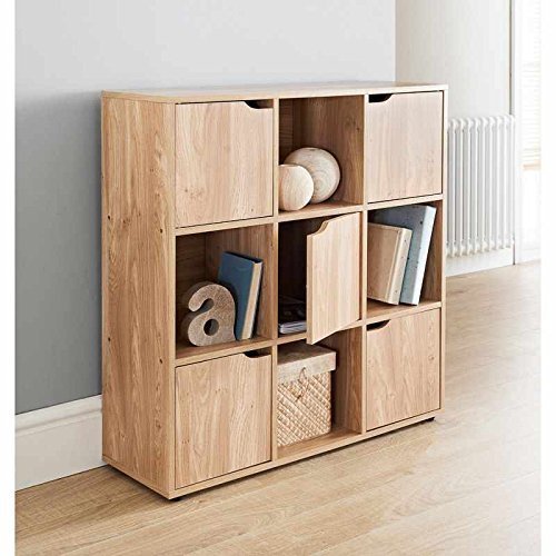 9 Cube Mdf Oak Finish Standing Shelf Shelves 5 Doors 4 Open Cubes Bookcase Office Home Storage Cubes Oak Finish Standing Shelf Shelves 5 Doors