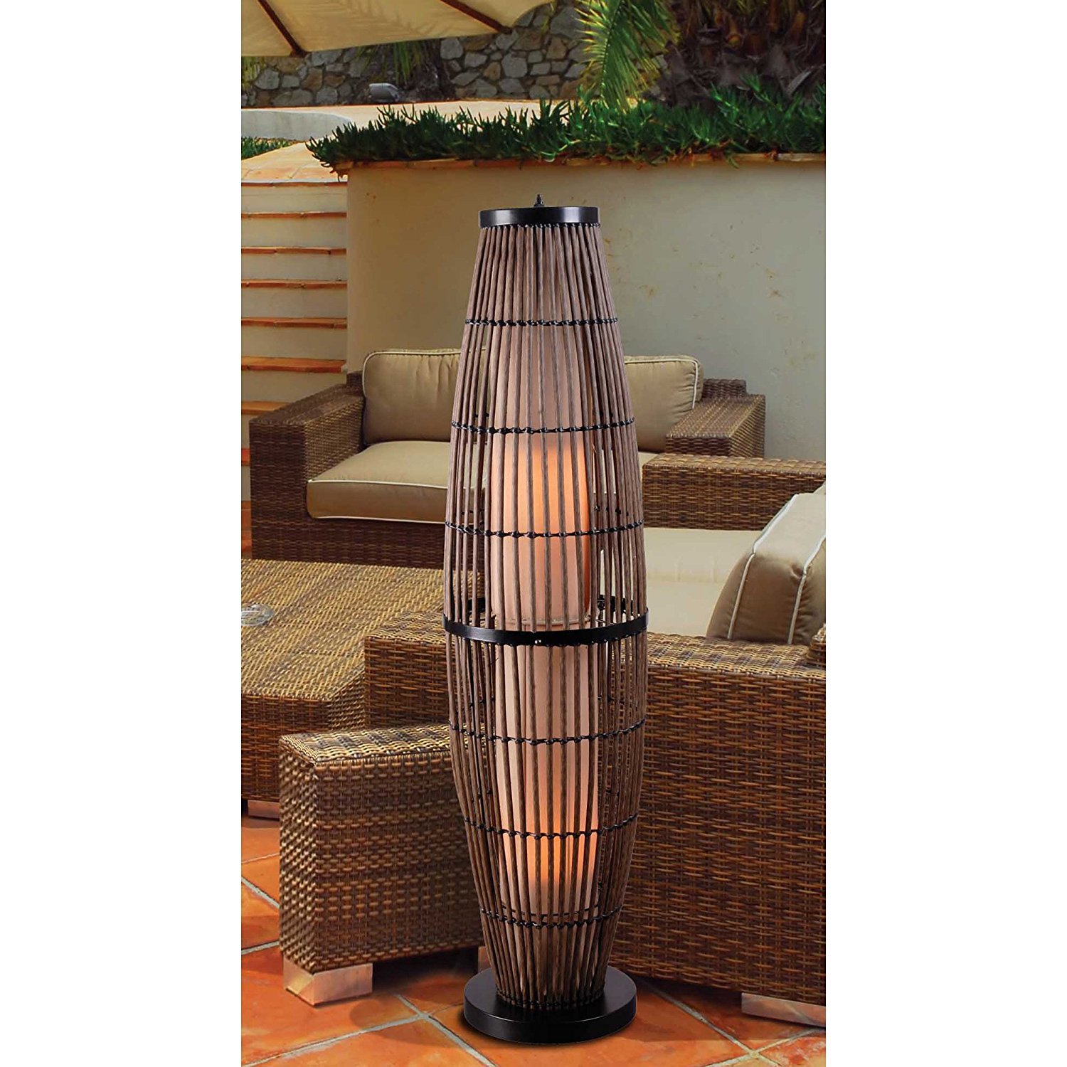 Kenroy Home 32248rat Biscayne Outdoor Floor Lamp Rattan Finish With Brand New T